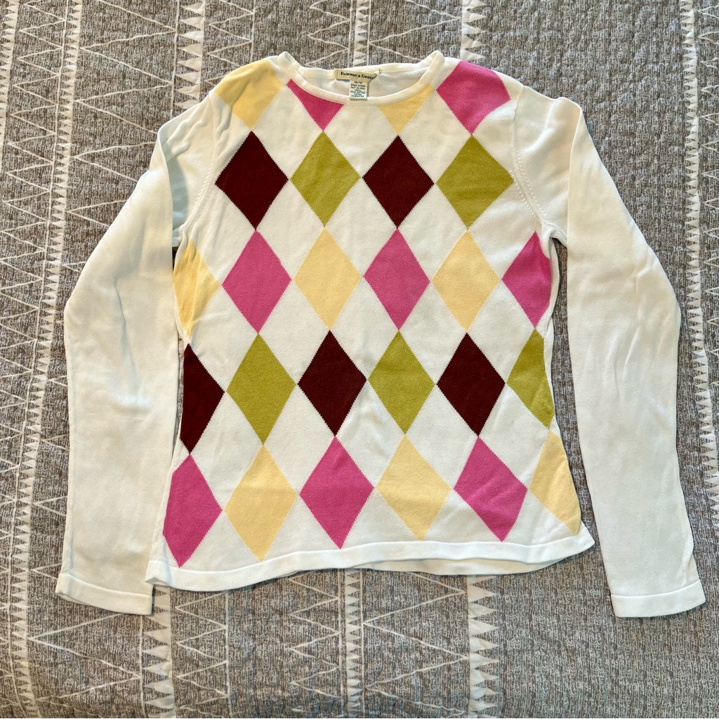 Fairway & Greene Argyle Sweater Pima Cotton Preppy Golfcore Crewneck Women’s M